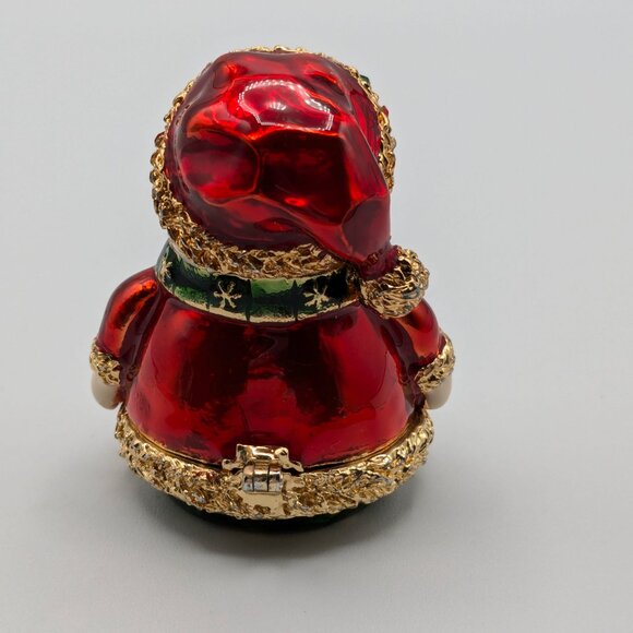 Snowman Jeweled Trinket Box Figurine with Santa Coat and Hat - Picture 3 of 8